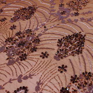 Broderie de lux tip dantela cu maregele si pietre pretioase  D77 - Maro