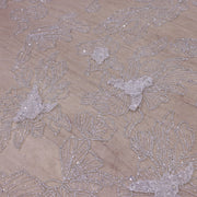 Broderie de lux tip dantela cu flori 3D si cristale cusute manual   C16 - Argintiu