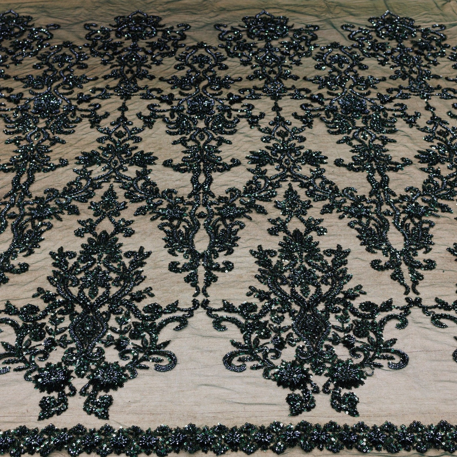 Broderie tip dantela cu perle/margele si paiete A53 - Verde