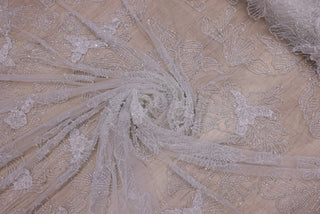 Broderie de lux tip dantela cu flori 3D si cristale cusute manual   C16 - Argintiu