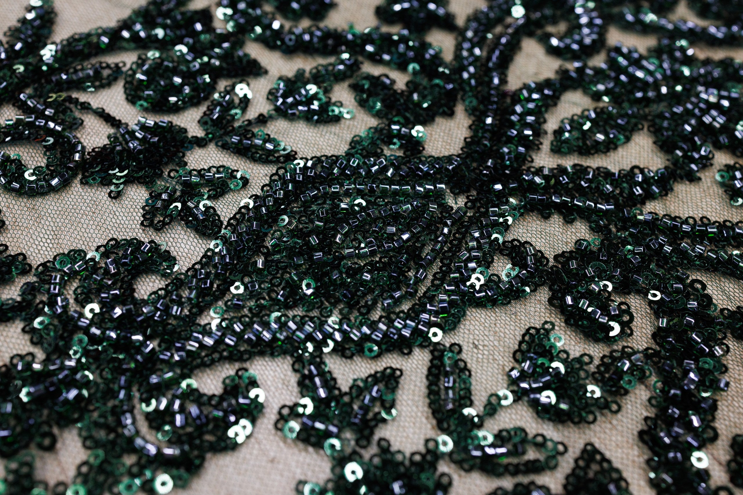 Broderie tip dantela cu perle/margele si paiete A53 - Verde