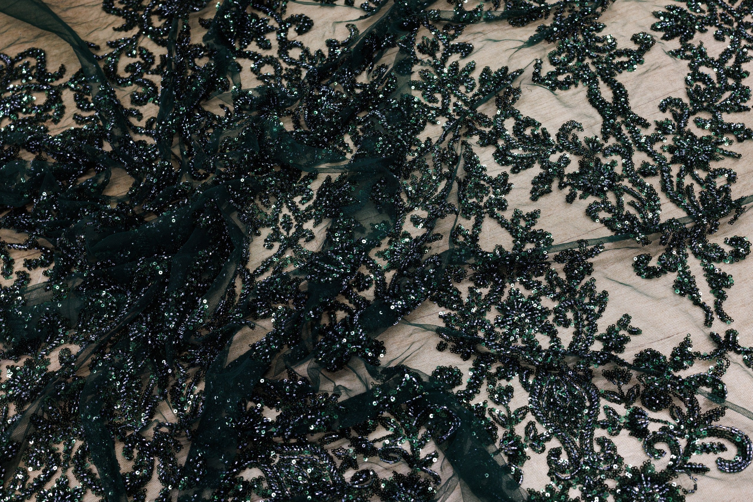 Broderie tip dantela cu perle/margele si paiete A53 - Verde