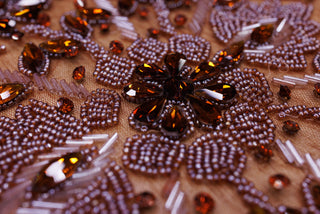 Broderie de lux tip dantela cu maregele si pietre pretioase  D77 - Maro