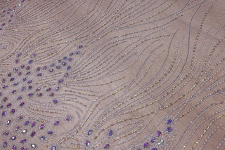 Broderie de lux tip dantela cu pietre pretioase si perle cusute manual  C17 - Argintiu