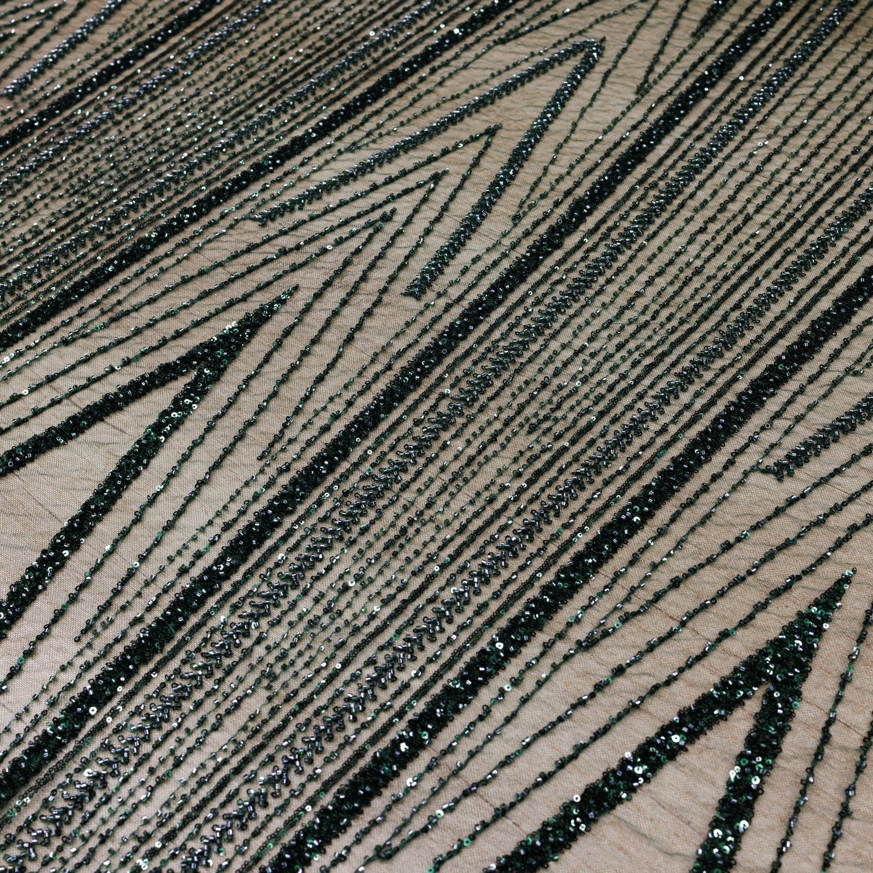 Broderie tip dantela cu perle/margele si paiete A54 - Verde