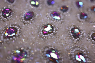 Broderie de lux tip dantela cu pietre pretioase si perle cusute manual  C17 - Argintiu