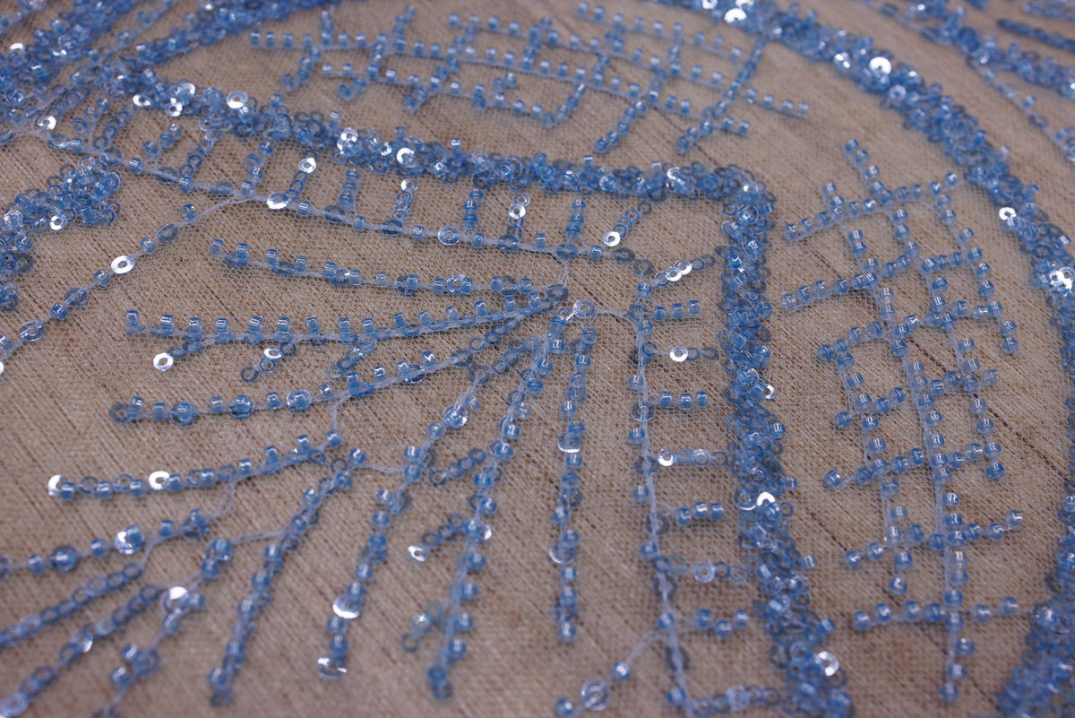 Broderie tip dantela cu perle/margele si paiete A22 - Bleu.