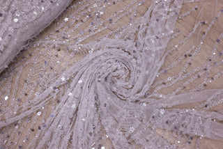 Broderie de lux tip dantela lucrata manual cu margele si paiete C68 - Alb Ivory