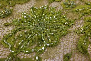 Dantelă Chantilly accesorizată manual în India D27 - Verde Olive