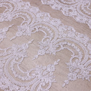 Broderie de lux tip dantela cu perle si paiete   C69 - Alb