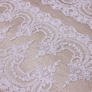 Broderie de lux tip dantela cu perle si paiete   C69 - Alb