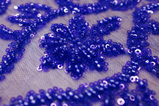 Broderie tip dantela cu perle/margele si paiete A55 - Albastru
