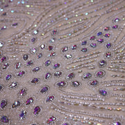 Broderie de lux tip dantela cu pietre pretioase si perle cusute manual  C17 - Argintiu