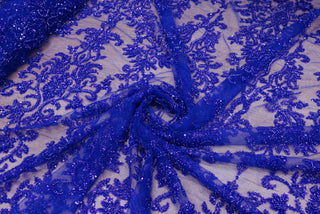 Broderie tip dantela cu perle/margele si paiete A55 - Albastru