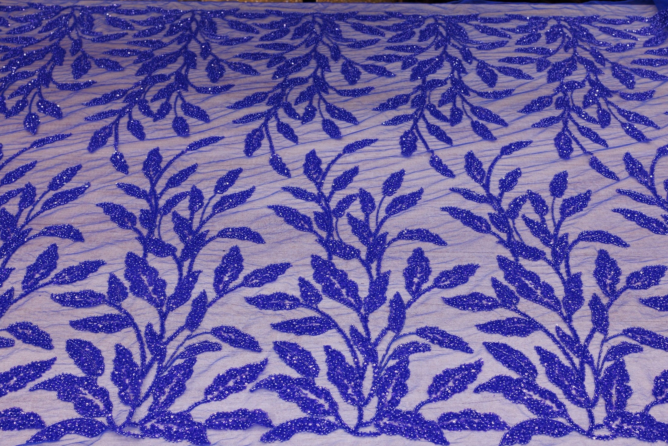 Broderie tip dantela cu perle/margele si paiete A56 - Albastru
