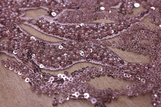 Broderie tip dantela cu perle/margele si paiete B39 - Roz