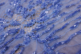 Dantelă Chantilly accesorizată manual în India D28 - Bleu