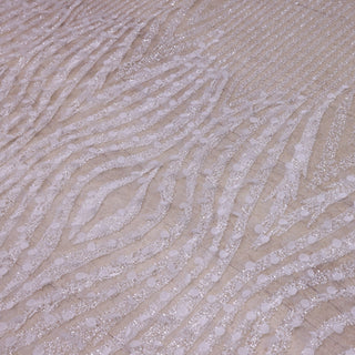 Broderie de lux tip dantela cu margele si paiete cusute manual  B98 - Alb.
