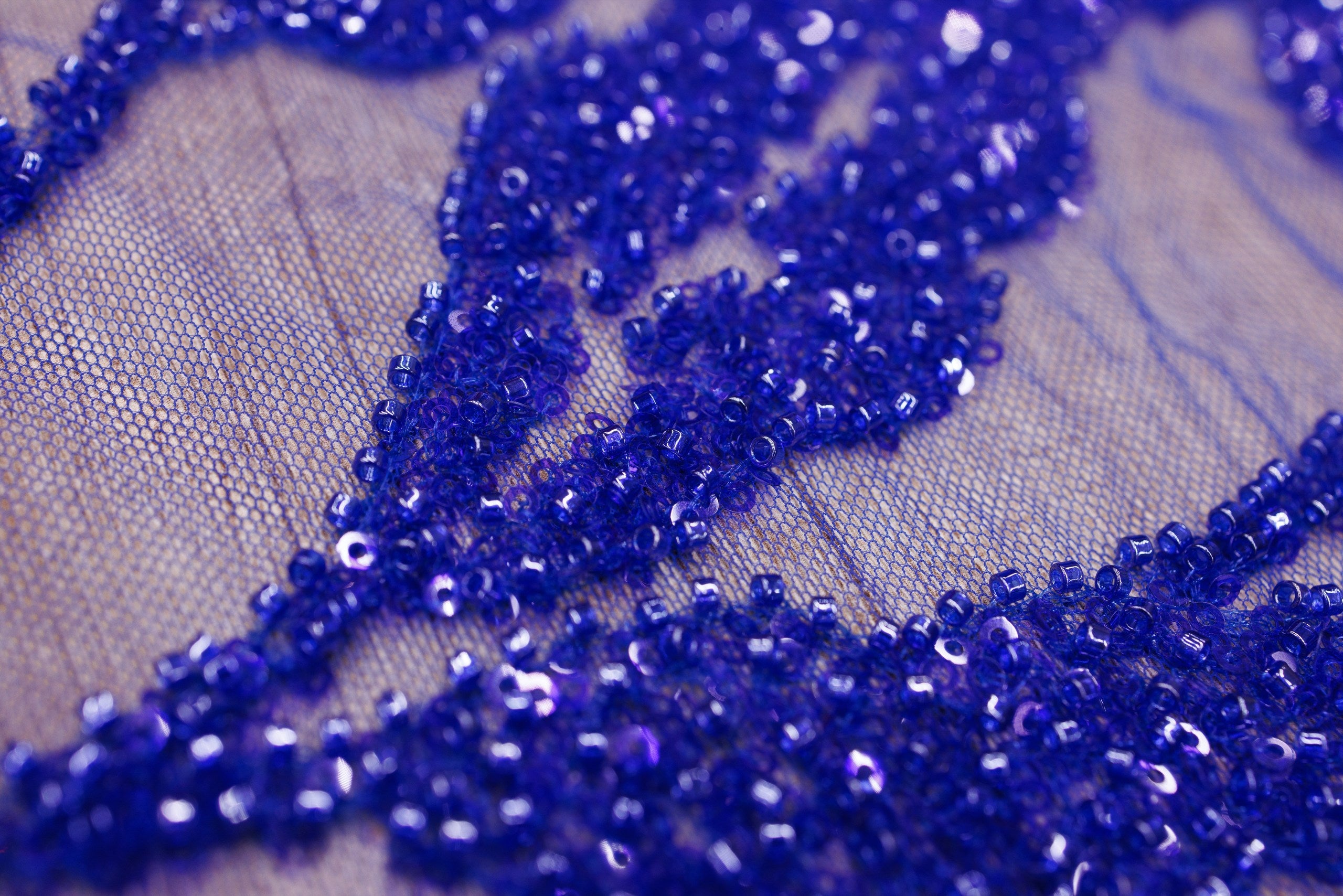 Broderie tip dantela cu perle/margele si paiete A56 - Albastru
