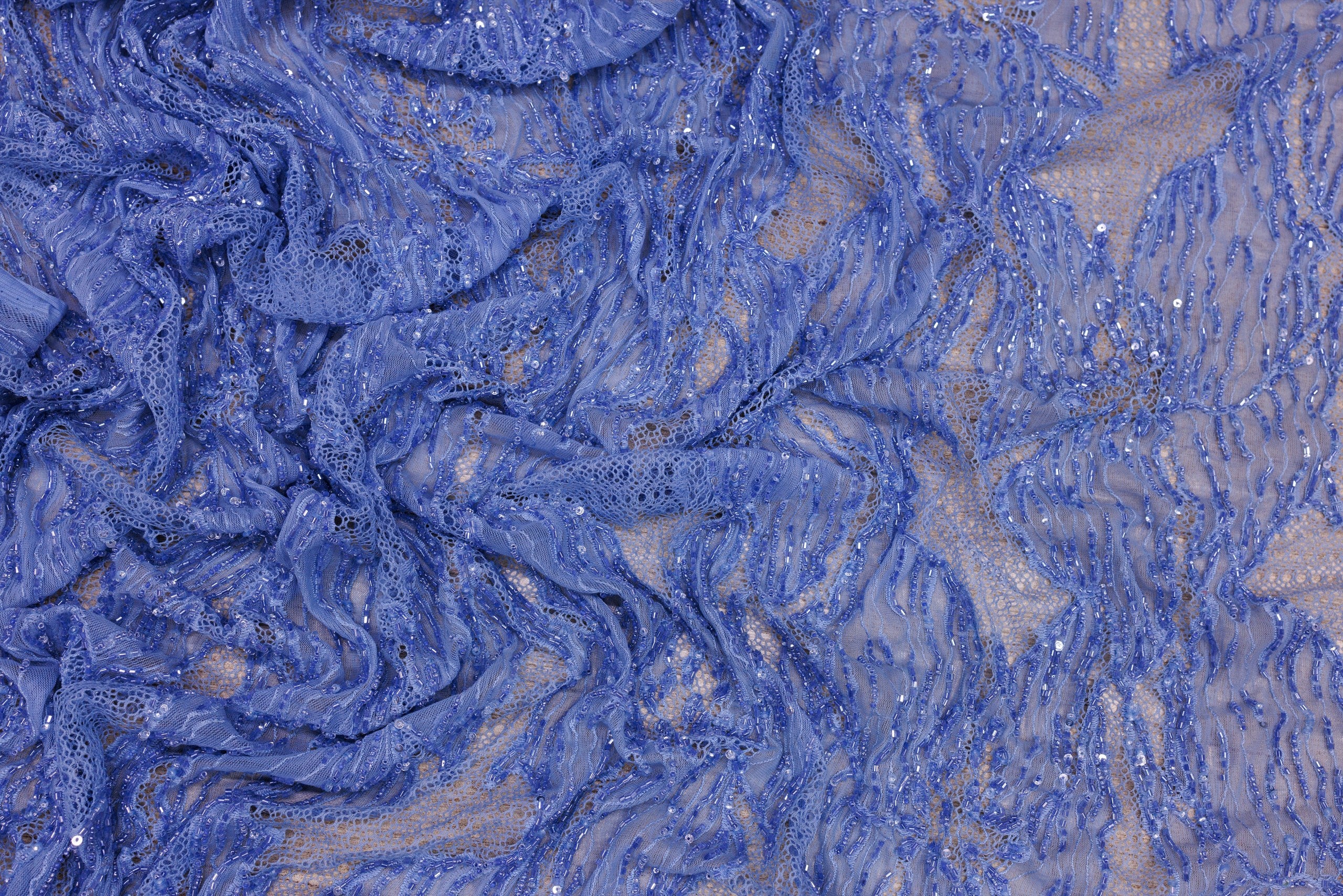 Dantelă Chantilly accesorizată manual în India D28 - Bleu