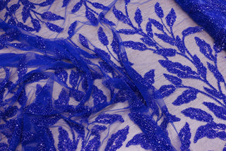 Broderie tip dantela cu perle/margele si paiete A56 - Albastru