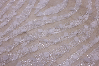 Broderie de lux tip dantela cu margele si paiete cusute manual  B98 - Alb.