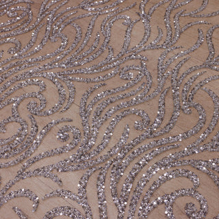 Broderie tip dantela cu perle/margele si paiete A24 - Argintiu