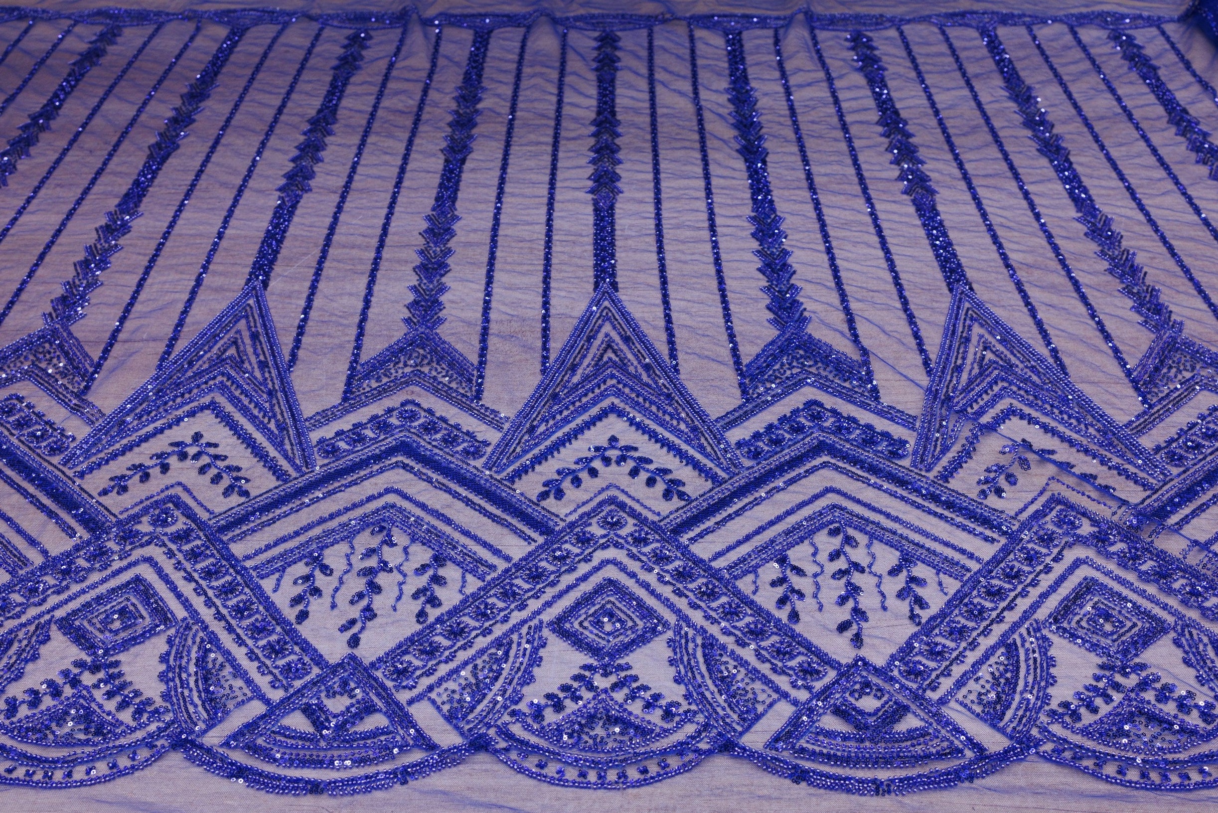 Broderie tip dantela cu perle/margele si paiete A43 - Albastru
