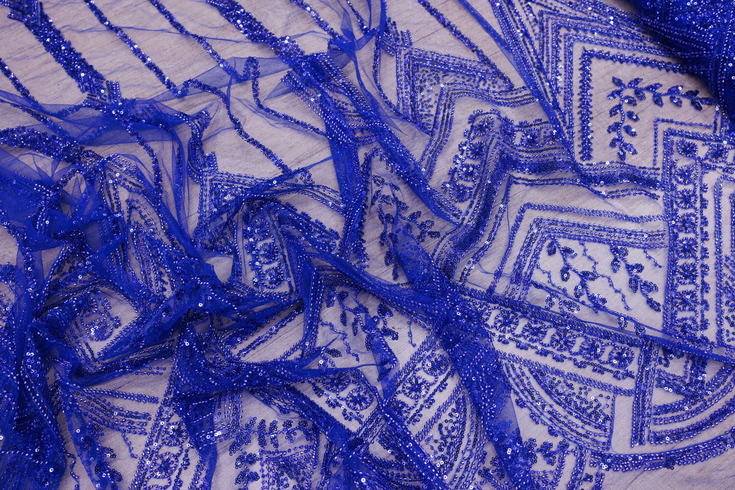 Broderie tip dantela cu perle/margele si paiete A43 - Albastru