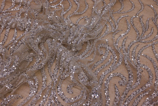Broderie tip dantela cu perle/margele si paiete A24 - Argintiu