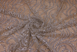 Broderie tip dantela cu perle/margele si paiete A24 - Argintiu