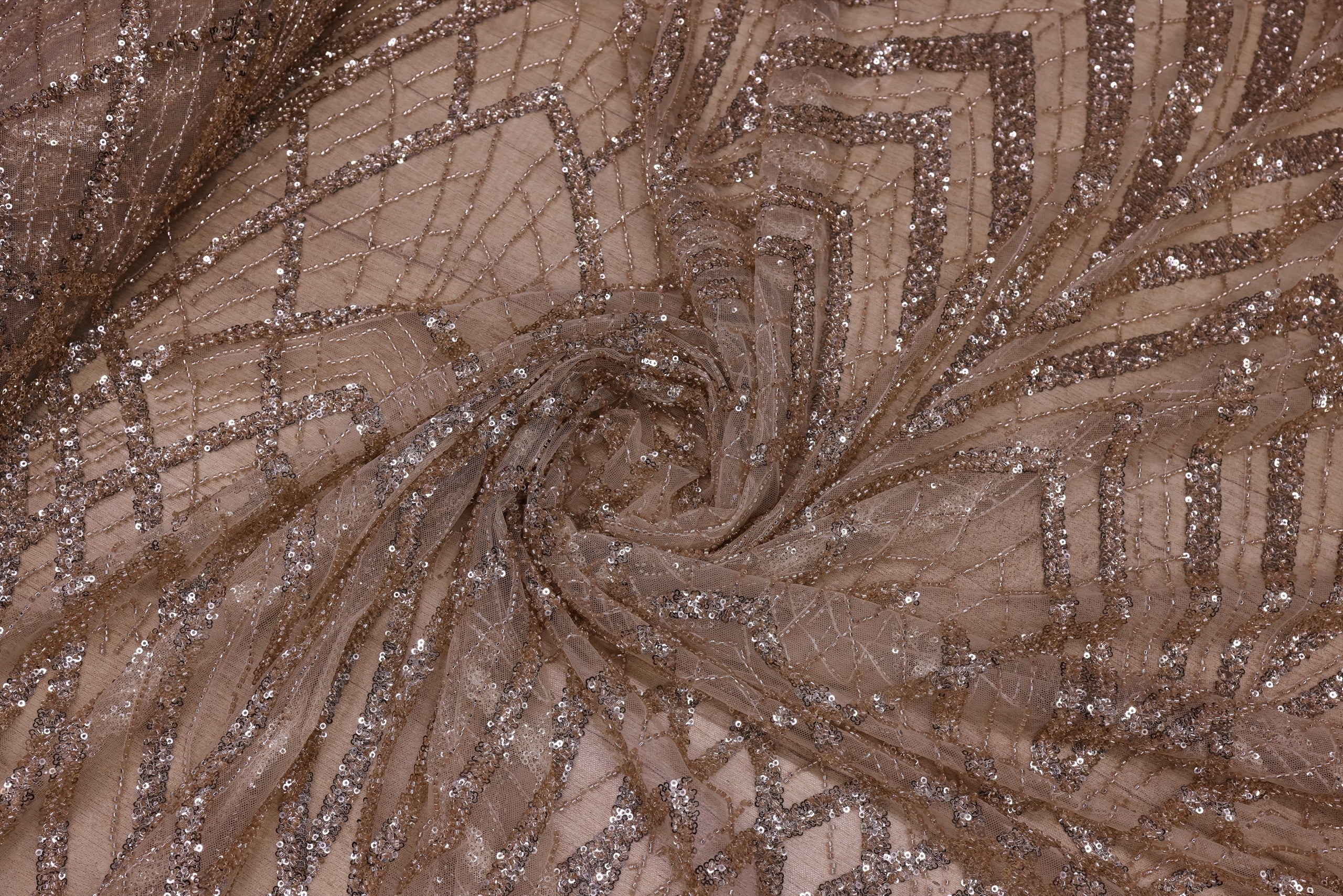 Broderie tip dantela cu perle/margele si paiete B87 - Auriu
