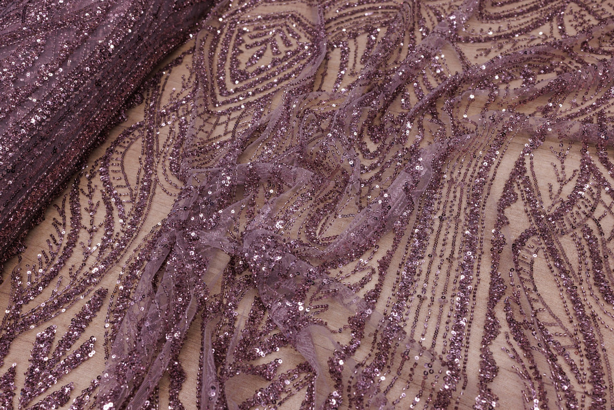 Broderie tip dantela cu perle/margele si paiete A25 - Mov