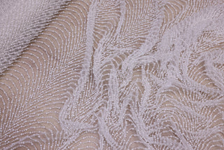 Broderie de lux tip dantela cu perle cusute manual  B99 - Alb.