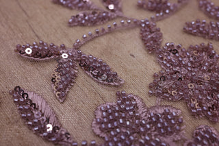 Broderie tip dantela cu perle/margele si paiete B41 - Mov Lila