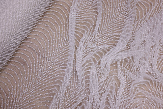 Broderie de lux tip dantela cu perle cusute manual  B99 - Alb.
