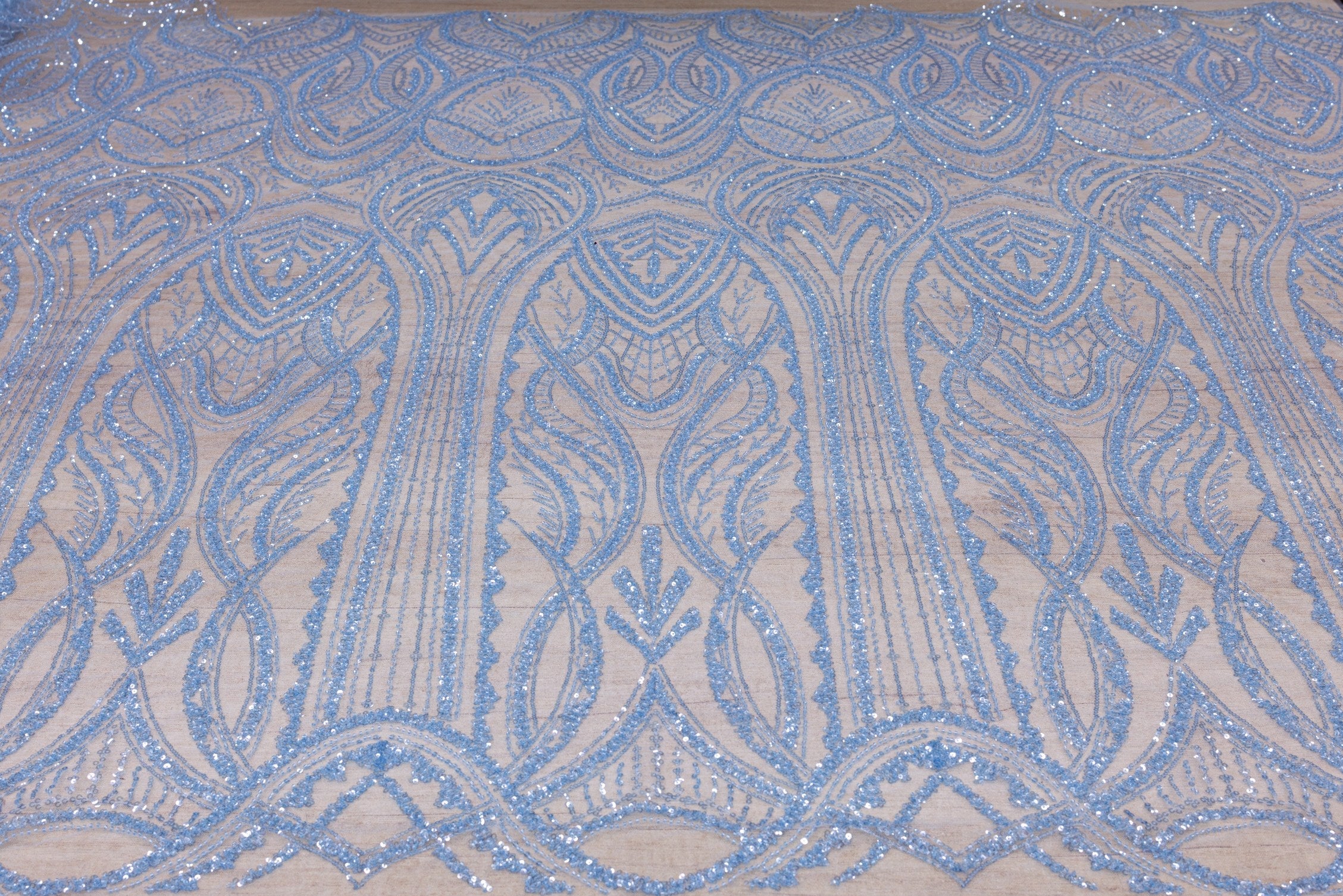 Broderie tip dantela cu perle/margele si paiete A25 - Bleu.
