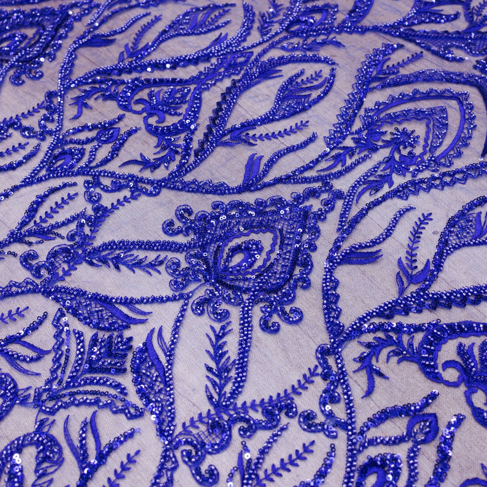 Broderie tip dantela cu perle/margele si paiete A59 - Albastru