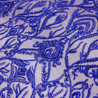 Broderie tip dantela cu perle/margele si paiete A59 - Albastru