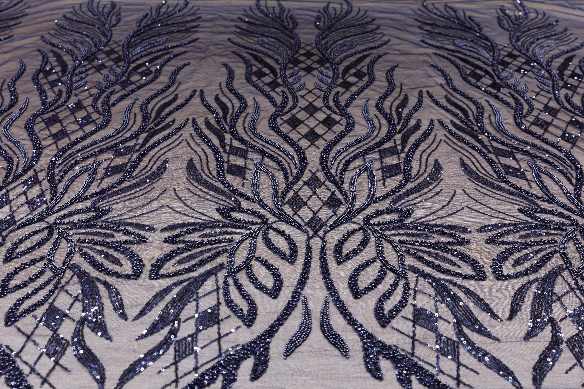 Broderie tip dantela cu perle/margele si paiete M10 - Bleumarin