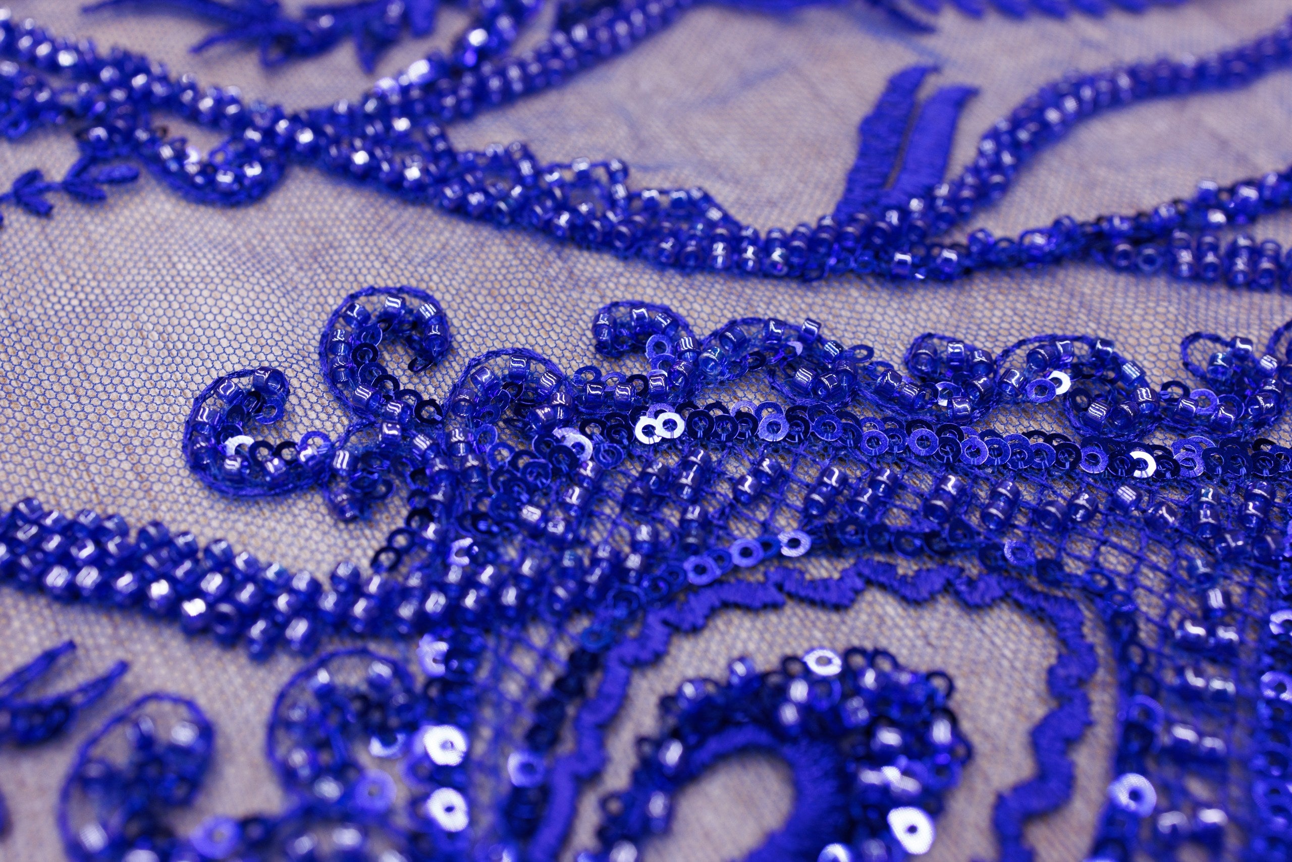 Broderie tip dantela cu perle/margele si paiete A59 - Albastru