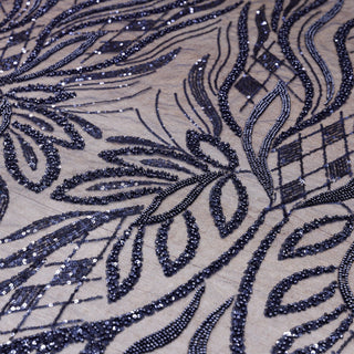 Broderie tip dantela cu perle/margele si paiete M10 - Bleumarin
