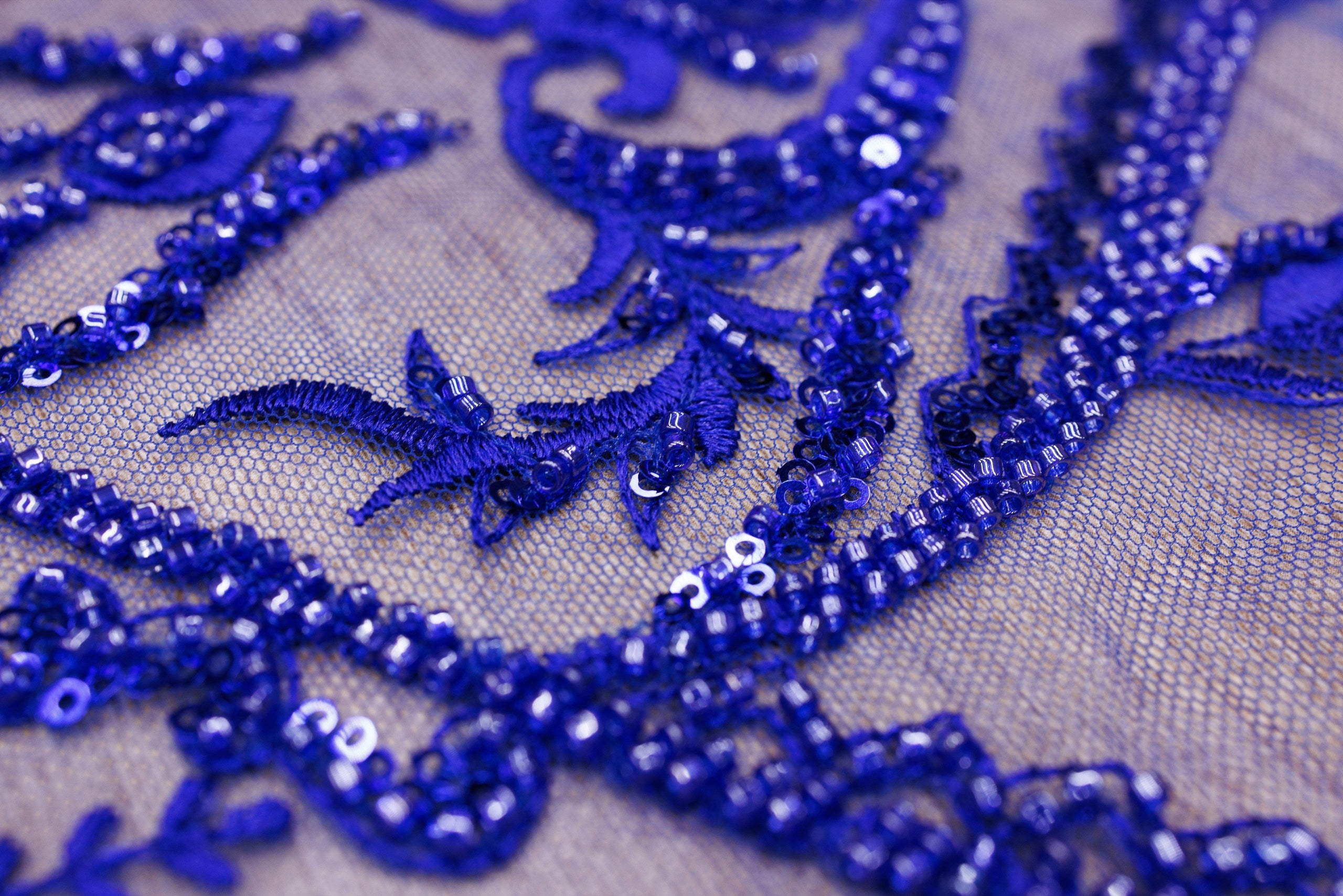 Broderie tip dantela cu perle/margele si paiete A59 - Albastru