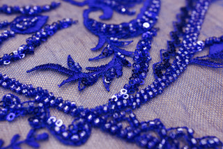 Broderie tip dantela cu perle/margele si paiete A59 - Albastru