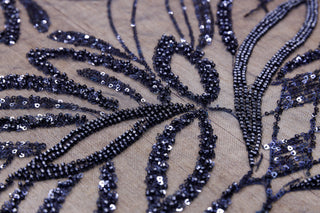 Broderie tip dantela cu perle/margele si paiete M10 - Bleumarin