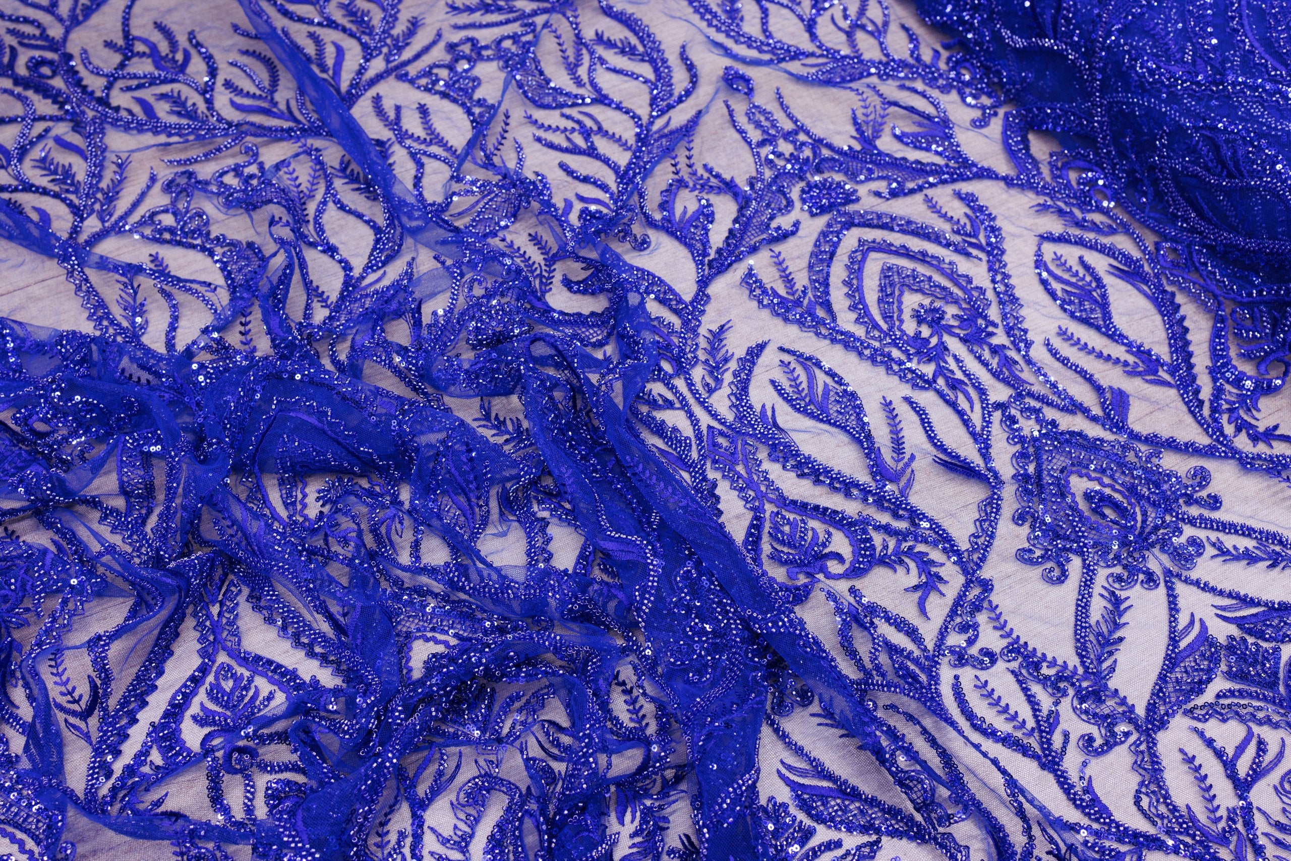 Broderie tip dantela cu perle/margele si paiete A59 - Albastru
