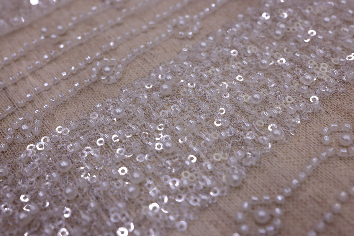 Broderie tip dantela cu margele si paiete A70 - Argintiu