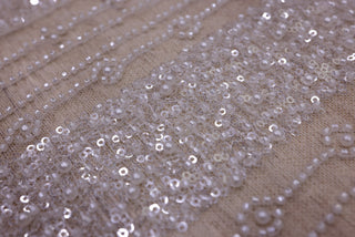 Broderie tip dantela cu margele si paiete A70 - Argintiu