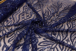 Broderie tip dantela cu perle/margele si paiete M10 - Bleumarin