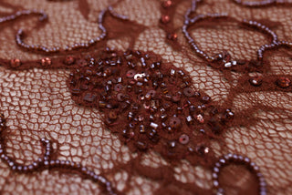 Broderie de lux tip dantela cu paiete si margele cusute manual D80 - Maro